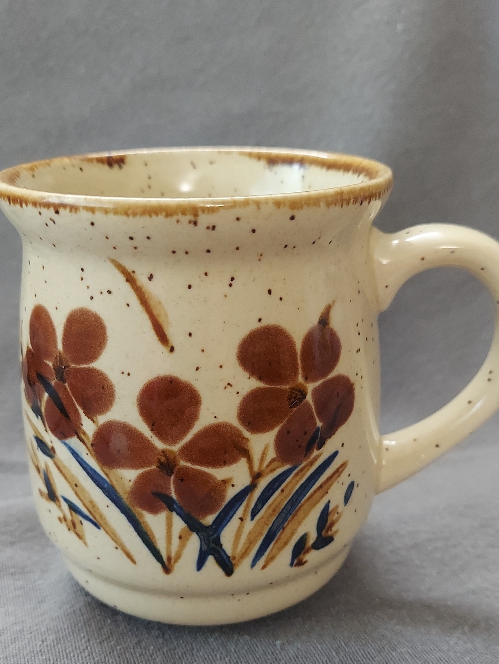 Hearthside Potter's Pride mug speckled Cream w/ brown blue accents Stoneware